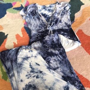 Blue Tie Dye Maxi Dress With Front Slit